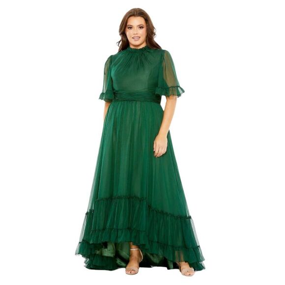 Mac Duggal 68427 Size 16W 16 Green High Neck Ruffle Tiered Long Maxi Gown‎ Dress - Picture 2 of 4